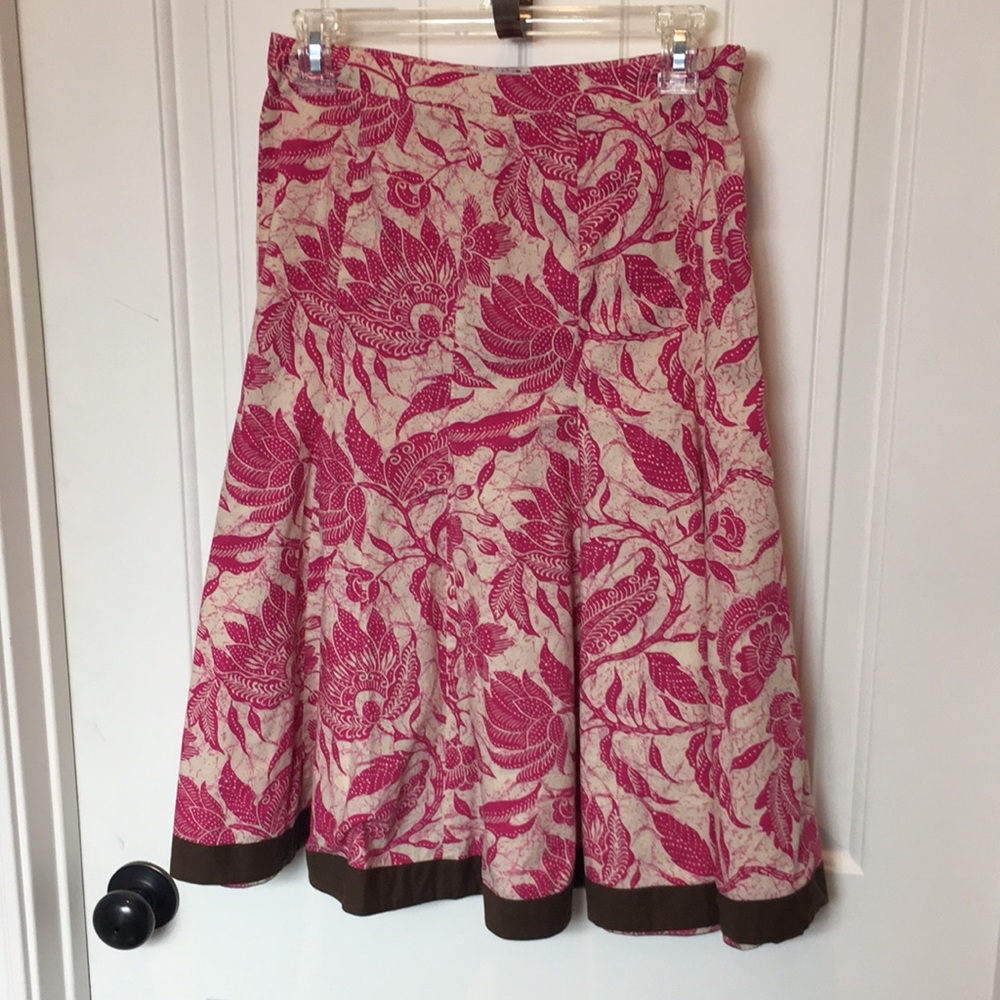 Old Navy pink cream and brown floral midi skirt size 2